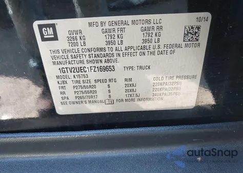 2015 GMC Sierra 1500 Sle from USA, damaged, VIN 1GTV2UEC1FZ169653